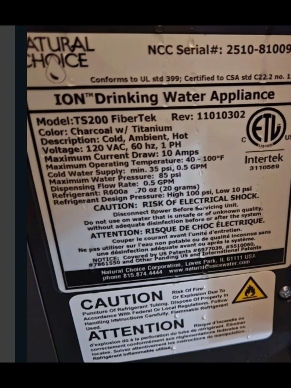Bottleless Water Dispenser — Black and Silver. Paid 1500, Like New.